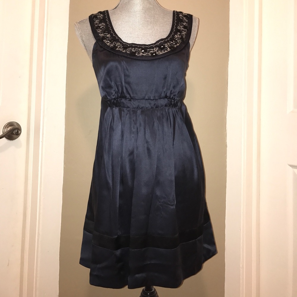 Dressy Navy Blue Satin Dress