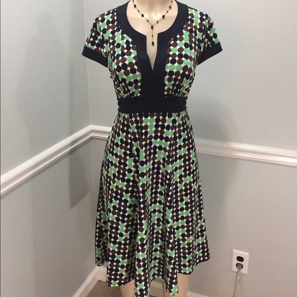 BCBG Max short sleeve green and brown dress.
