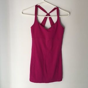 Pink lululemon cross back tank with built in bra.