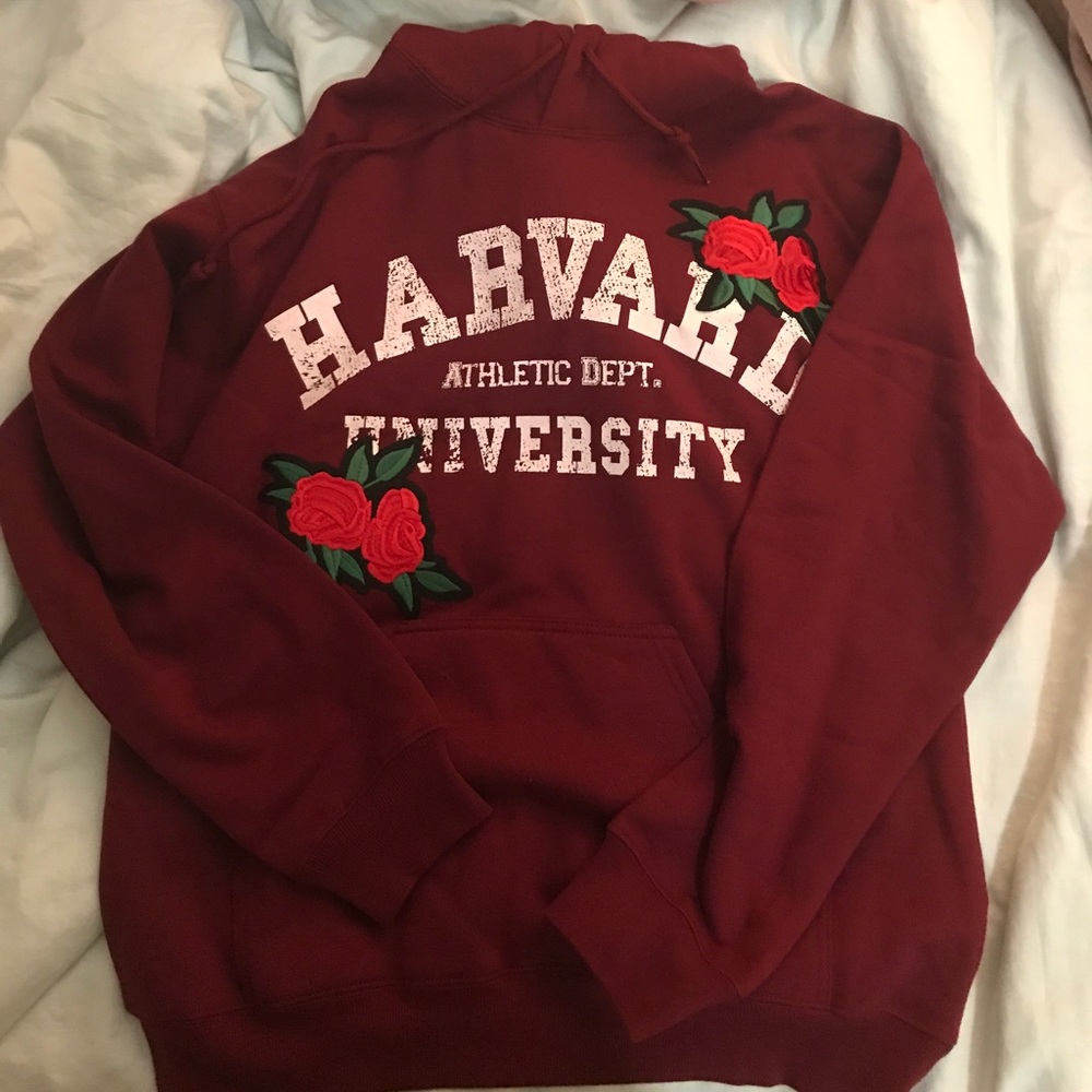 Harvard rose embroidered hoodie