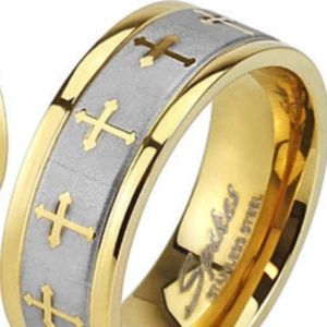 Celtic Cross Ring Gold IP Brushed Mens/Women's