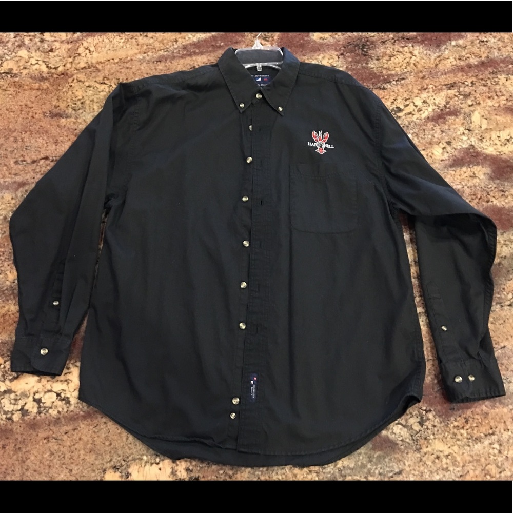 The “HARD SHELL” Black Unisex Casual Long Sleeve Button Front, Collar/Cuff, NWOT