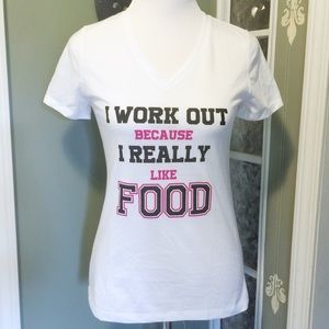 NWT white work out top. I like food