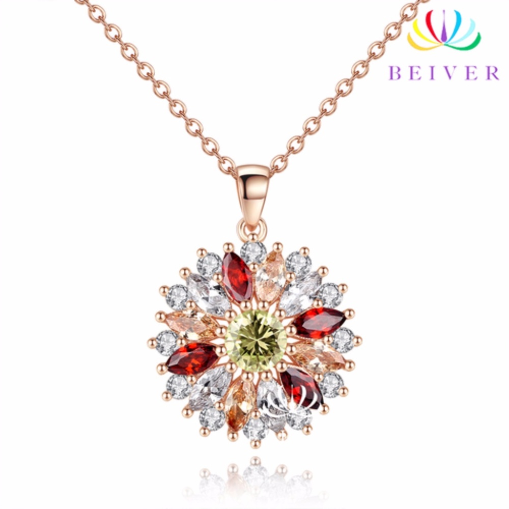 Pendant, flower design with rose gold plating