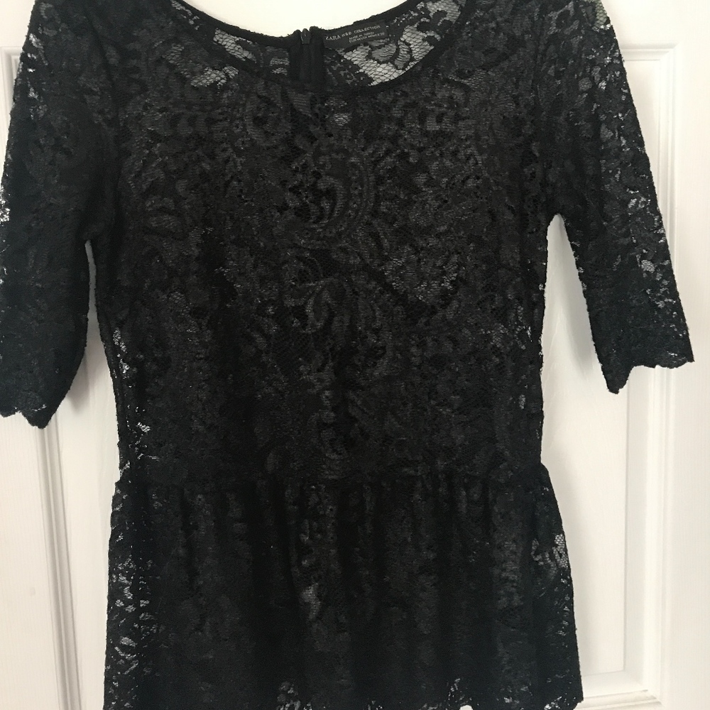 Zara Black Lace Peplum Top