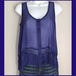 SUMMER SALE ☀️Blue Shirt w/Fringe Hem