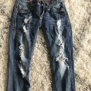 Rock revival ankle length ripped jeans