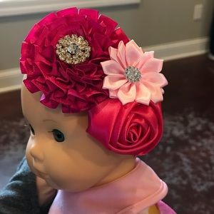 Pink Baby Flower Headband with Rhinestone Accents