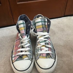 Plaid high top converse, size 8
