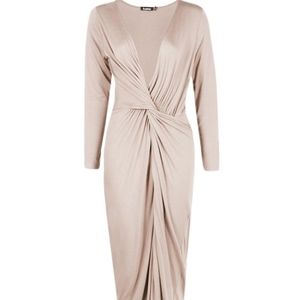 Nude Drape Ruched Maxi Dress