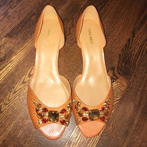 Nine West Peep Toe, Jeweled Flat Size 12