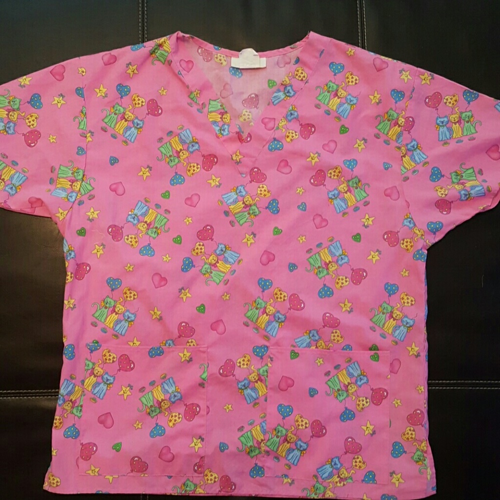 Pink cats kitten Scrub Top Shirt Large