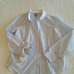 Oxford style blue striped button down, size L