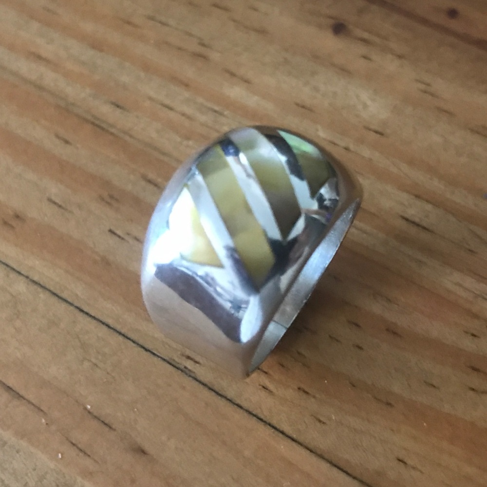 Handmade Sterling Silver 950 Mother of Pearl Ring