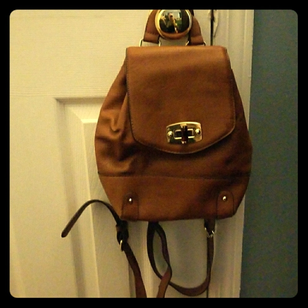 Light brown mini back pack purse