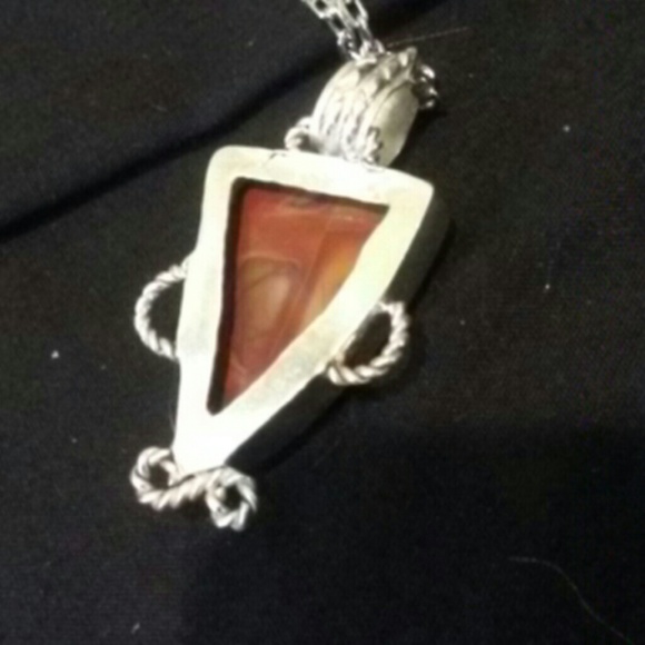 Red agate necklace/ new silver chain/ 22 inches - Picture 3 of 4