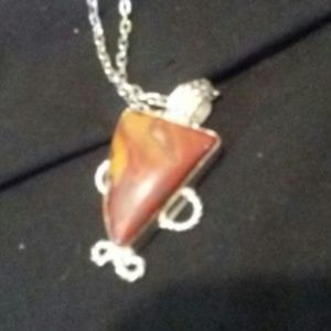 Red agate necklace/ new silver chain/ 22 inches