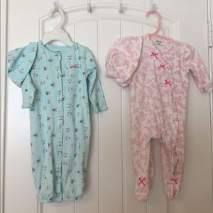 2 baby girl pajamas with matching hats