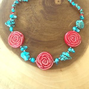 Turquoise and rose necklace