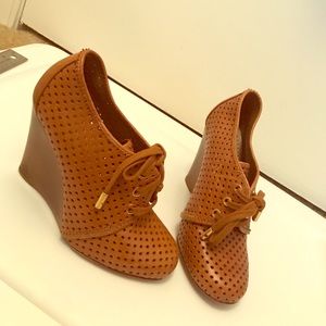 Tory Burch leather wedge perforated booties