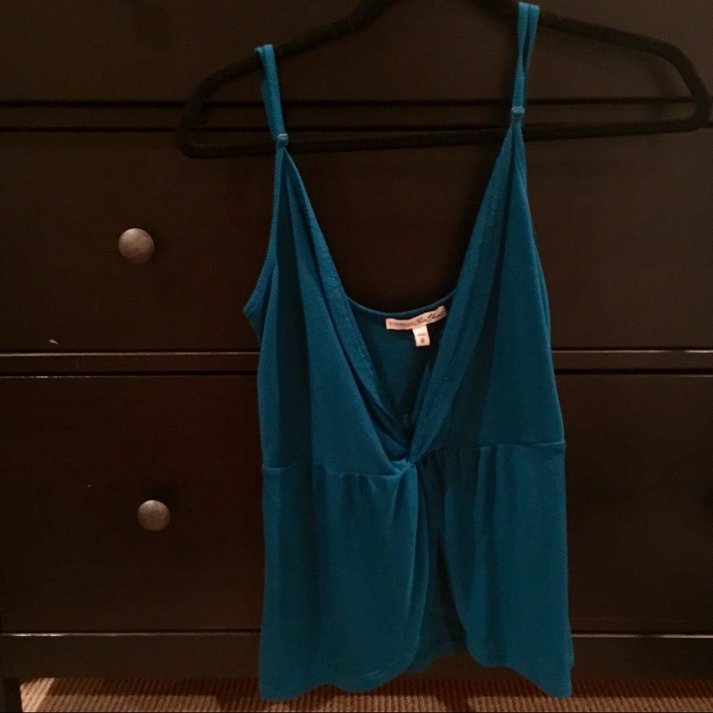 Teal Express tank top with a twist front