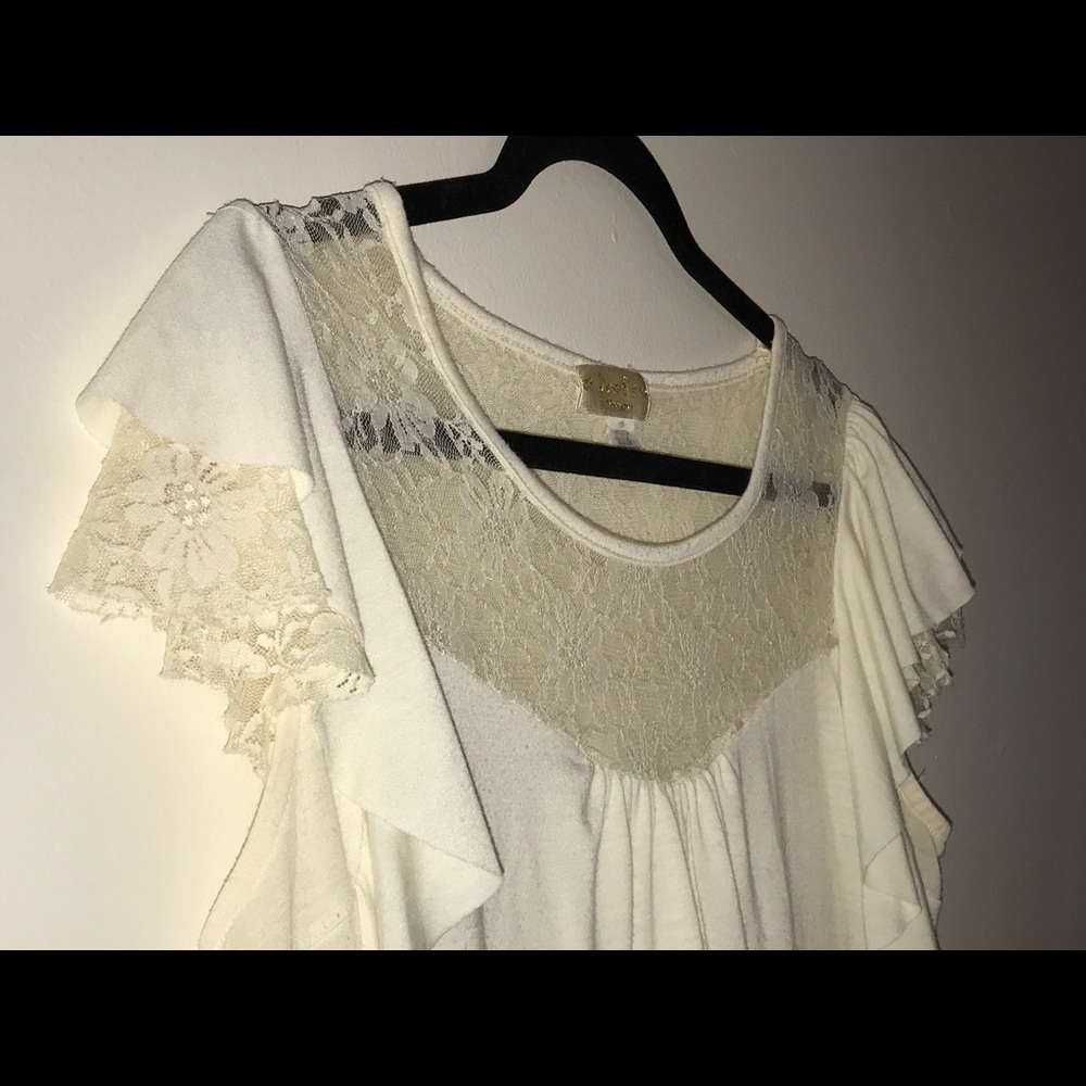 Cream Ruffle and Lace Shirt