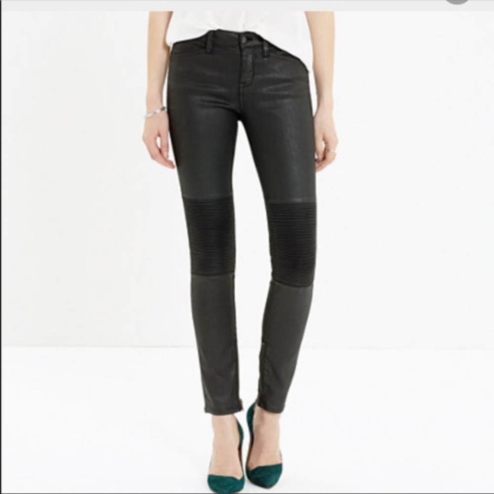 Madewell sz32 super skinny coated Moto jeans
