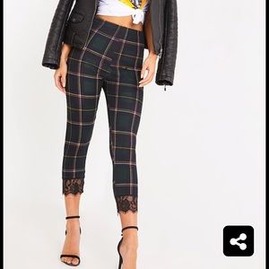 Green Lace Trim Cropped pants