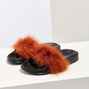NWT Urban Outfitters Brown Furry Slides