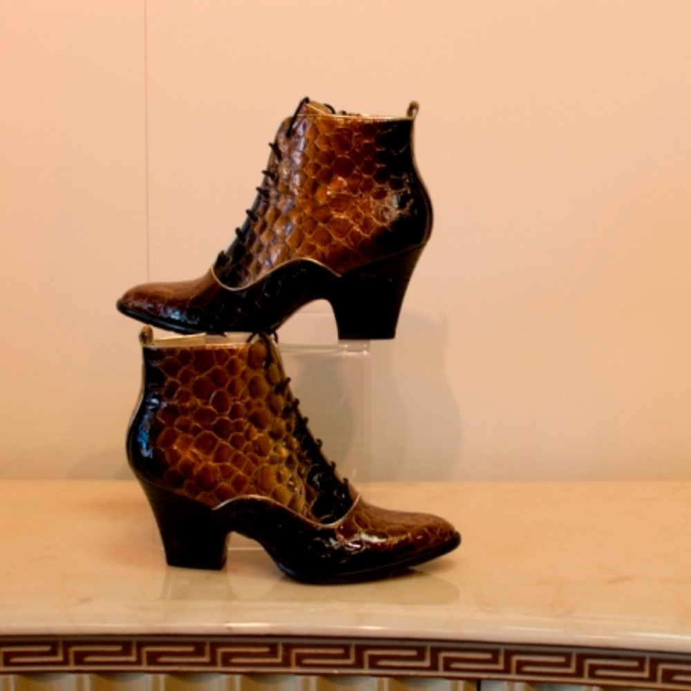 Patent leather booties