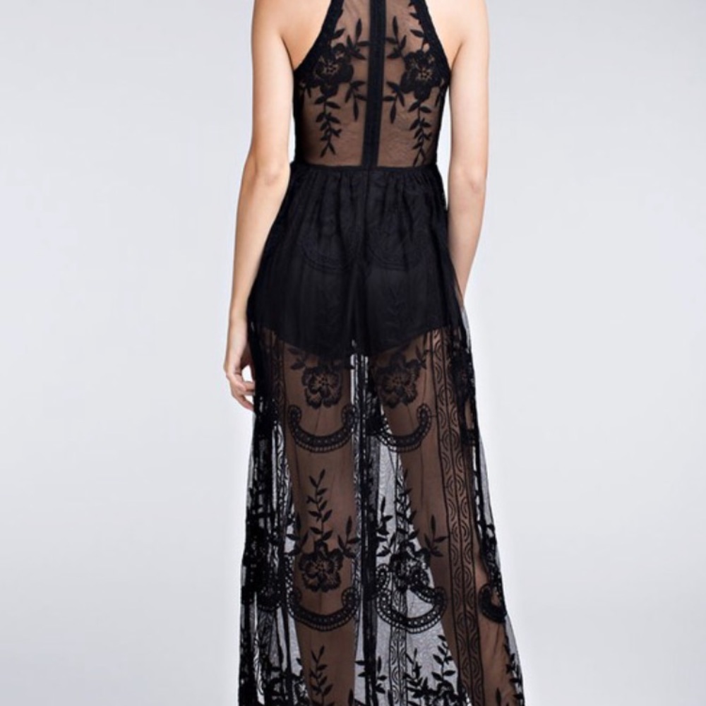 Honey punch black lace maxi romper - Picture 2 of 4