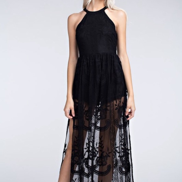 Honey punch black lace maxi romper - Picture 3 of 4