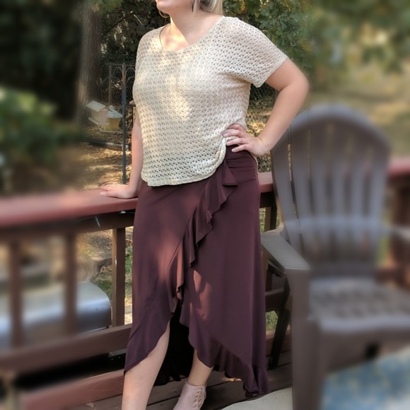 !HP! BellinoPlus Brown Ruffle Wrap Maxi Skirt - Picture 2 of 2