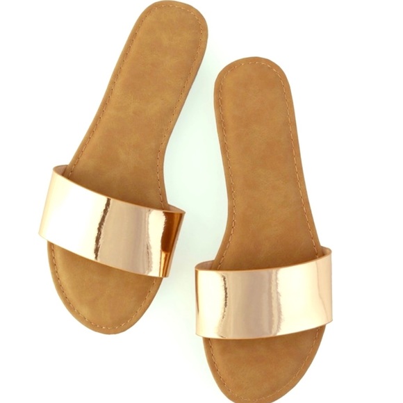 metallic slip on sandals