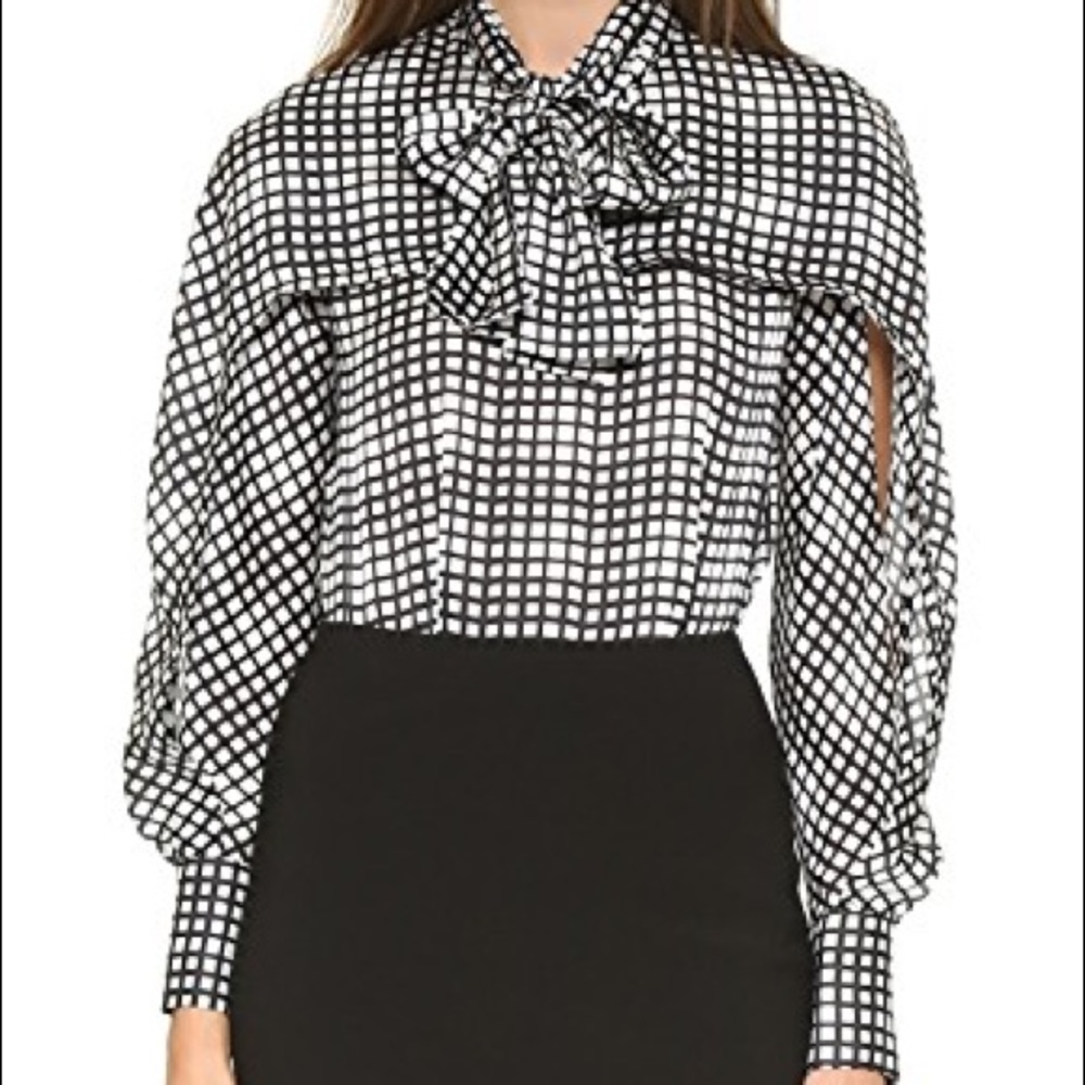 Yigal Azrouel Tie Neck Black White Blouse