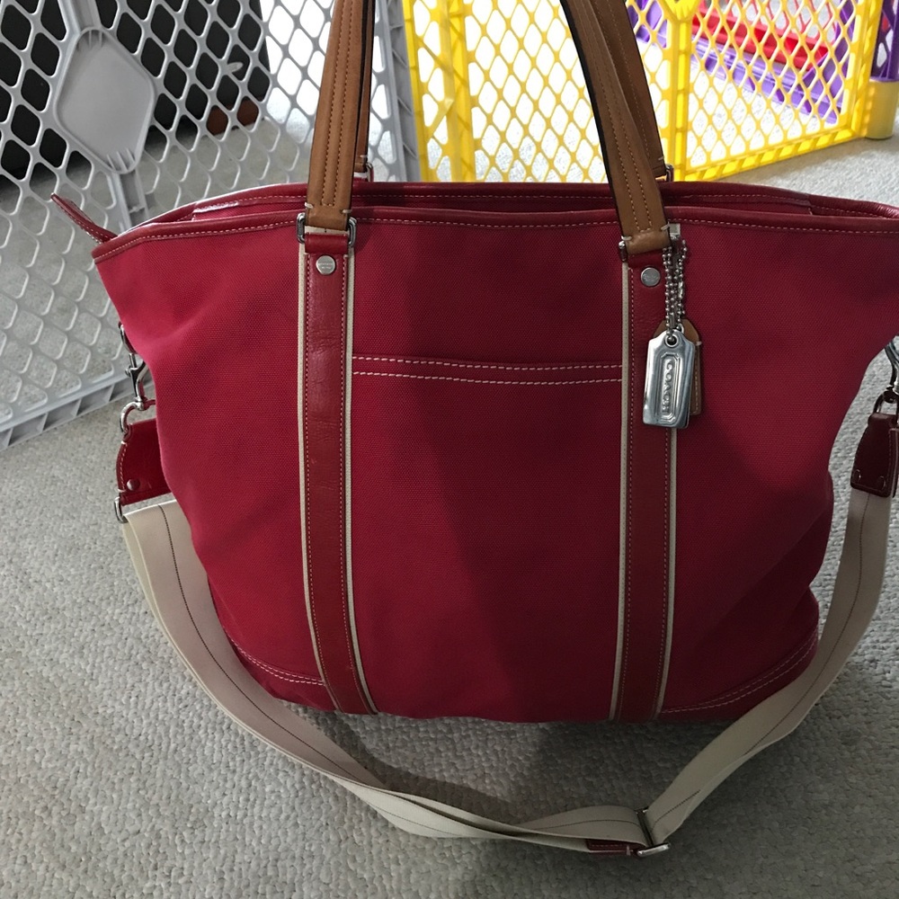 Coach canvas red tote travel bag