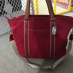 Coach canvas red tote travel bag