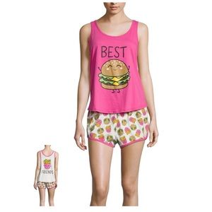 Pajama set Best Friends burgers and fries pink