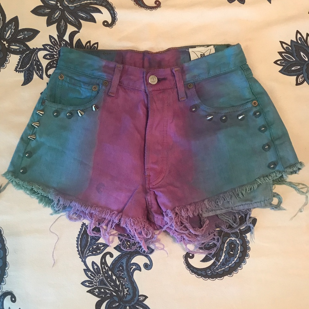 LF tie dye studded high waisted festival shorts