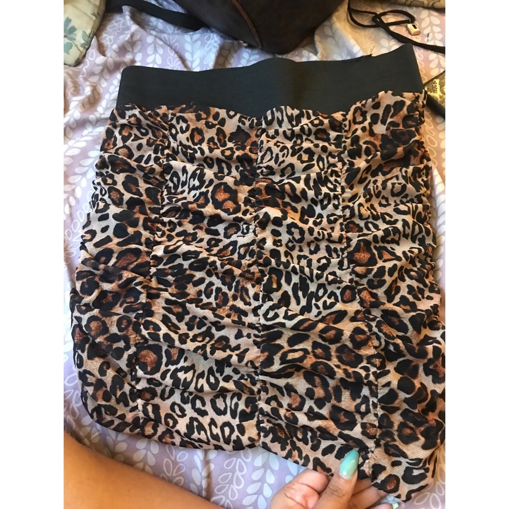 BEBE black, beige, and brown animal-print skirt