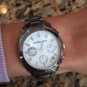 Michael Kors Silver Watch,  Mother of Pearl Face
