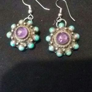 Silver 925, turquoise and amethyst cabochons.
