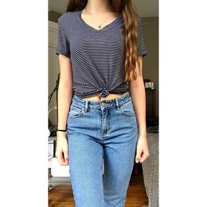 Brandy Melville Navy Blue Stripped Tee Shirt, OS