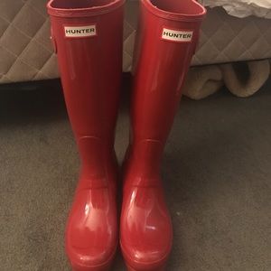 Red hunter rain boots