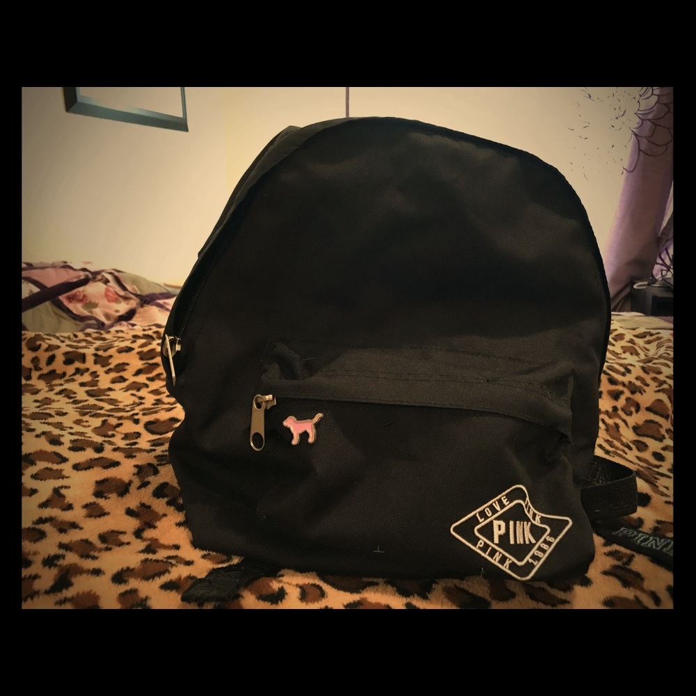 Mini PINK backpack in black with dog pin