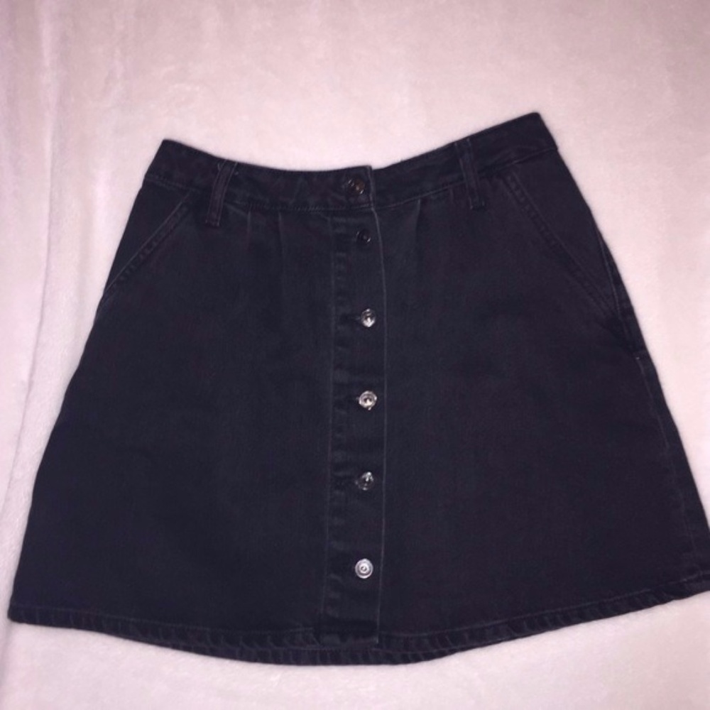 Zara Black Denim Button Up A-line Skirt