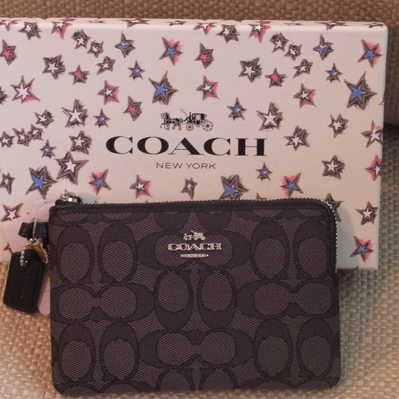 Coach Handbags - COACH Corner Zip Wristlet Canvas Smoke/Black