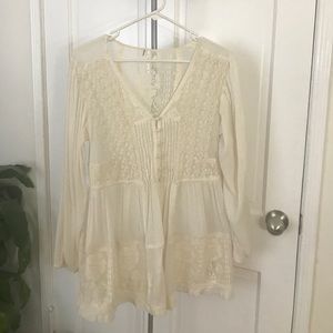 Free People Cream Lace Button Up Dress/Shirt