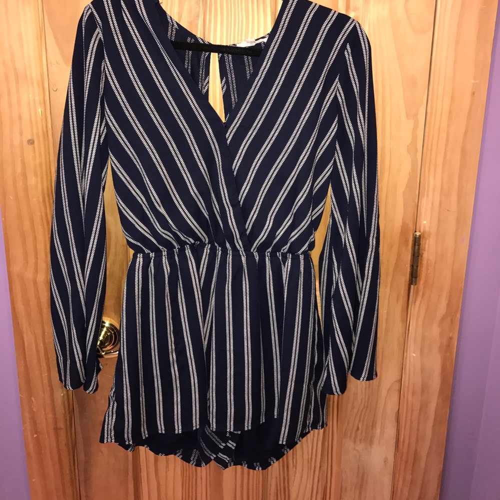 Navy and white striped romper
