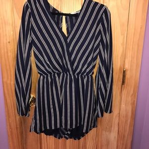 Navy and white striped romper